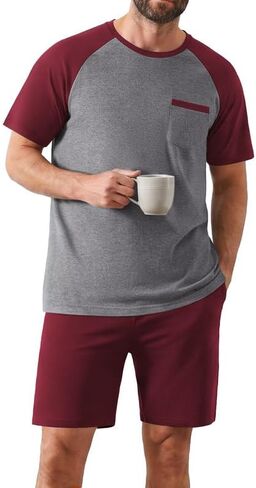 Ekouaer Mens Pajamas Set Bamboo Viscose Short Sleeve Pjs Sets Soft Sleepwear Lightweight Loungewear with Pockets S-3XL in Kuwait