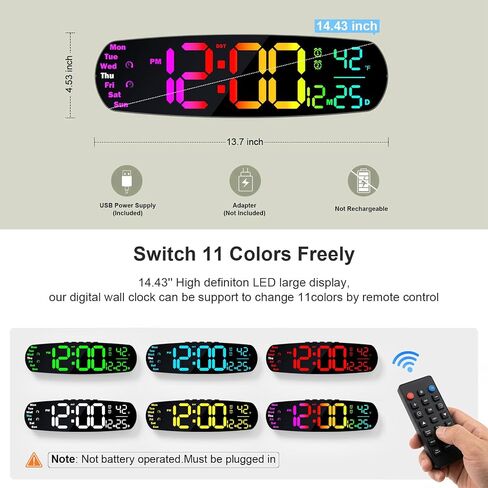 ANALOI Large Digital Wall Clock,14.4 inch Large Display Digital Clock with Auto Dimming, Temperature and Date, Remote Control, Night Light,DST, Alarm for Classroom/Gym/Bedroom in Saudi Arabia
