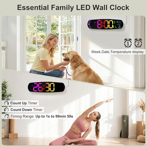 ANALOI Large Digital Wall Clock,14.4 inch Large Display Digital Clock with Auto Dimming, Temperature and Date, Remote Control, Night Light,DST, Alarm for Classroom/Gym/Bedroom in Saudi Arabia