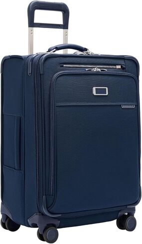 Briggs & Riley 24 Inch Compact Checked Suitcase Luggage with Wheels - Zipperless Compression Expansion System, 360 Spinner, Flat Packing Interior, Accessible Front Pocket - Baseline Collection - Navy in Saudi Arabia