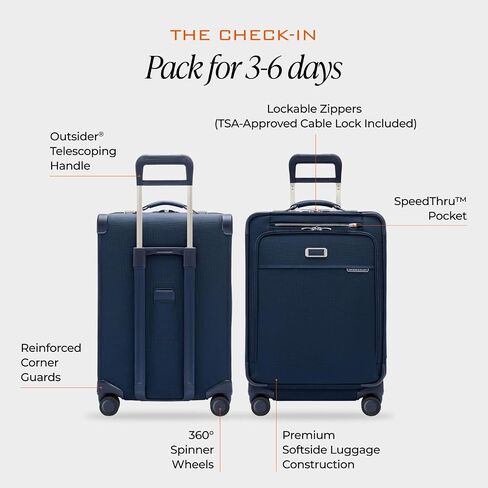 Briggs & Riley 24 Inch Compact Checked Suitcase Luggage with Wheels - Zipperless Compression Expansion System, 360 Spinner, Flat Packing Interior, Accessible Front Pocket - Baseline Collection - Navy in Saudi Arabia