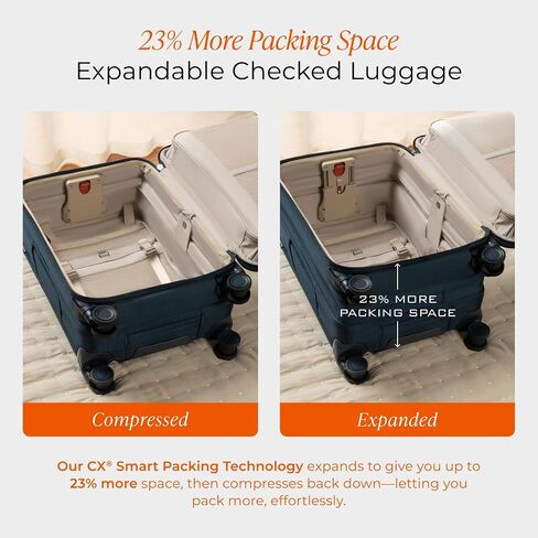 Briggs & Riley 24 Inch Compact Checked Suitcase Luggage with Wheels - Zipperless Compression Expansion System, 360 Spinner, Flat Packing Interior, Accessible Front Pocket - Baseline Collection - Navy in Saudi Arabia