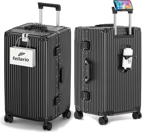 feilario 30in Super Large Captain Aluminum Frame Hardside Spinner Wheels Luggage, Removable Wheels Zipperless Checked Suitcase with Cup Holder/Phone Holder (Silver,30in) in Saudi Arabia