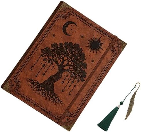 Vintage Tree of Life Index Binder - 12'x10' Large 3-Prong, Retro Embossed Cover + Brass Corners, Perfect for Storing Documents, Grimoires, and Gratitude Journals (Brown) in Saudi Arabia