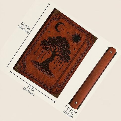 Vintage Tree of Life Index Binder - 12'x10' Large 3-Prong, Retro Embossed Cover + Brass Corners, Perfect for Storing Documents, Grimoires, and Gratitude Journals (Brown) in Saudi Arabia