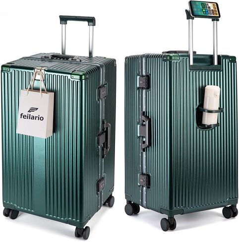 feilario 30in Super Large Captain Aluminum Frame Hardside Spinner Wheels Luggage, Removable Wheels Zipperless Checked Suitcase with Cup Holder/Phone Holder (Silver,30in) in Saudi Arabia