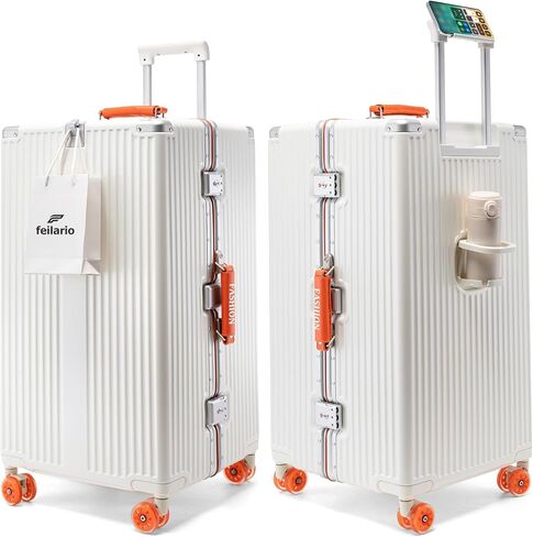 feilario 30in Super Large Captain Aluminum Frame Hardside Spinner Wheels Luggage, Removable Wheels Zipperless Checked Suitcase with Cup Holder/Phone Holder (Silver,30in) in Saudi Arabia