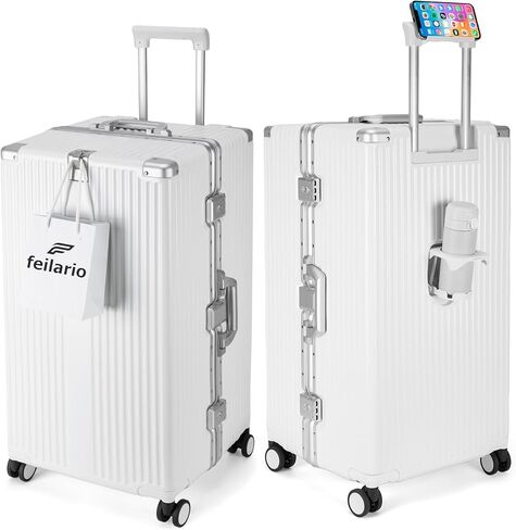 feilario 30in Super Large Captain Aluminum Frame Hardside Spinner Wheels Luggage, Removable Wheels Zipperless Checked Suitcase with Cup Holder/Phone Holder (Silver,30in) in Saudi Arabia