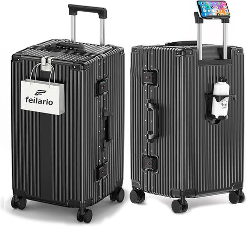 feilario 30in Super Large Captain Aluminum Frame Hardside Spinner Wheels Luggage, Removable Wheels Zipperless Checked Suitcase with Cup Holder/Phone Holder (Silver,30in) in Saudi Arabia