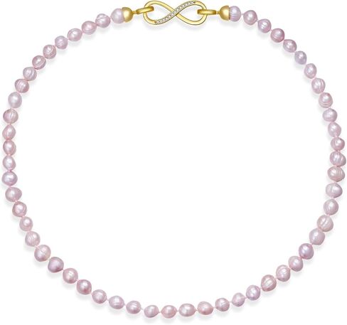 Natural Pearl Necklace for Women, Rare 6-7mm Baroque Lavender Pink Pearls, 14K Gold Infinity Pendant Necklace, Classic Single Strand Pearl Necklace, June Birthdaystone Jewelry for Women in Saudi Arabia