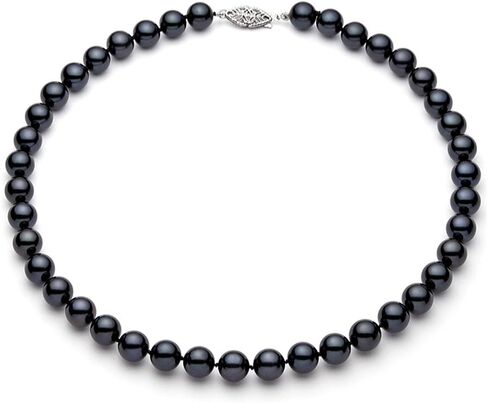 PremiumPearl 6.5-7mm Black Akoya Saltwater Cultured Pearl Necklace for Women AAAA Quality with Sterling SIlver Clasp in Kuwait