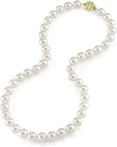 The Pearl Source 14K Gold AAAA Quality White Freshwater Cultured Pearl Necklace for Women in 18" Princess Length in Kuwait