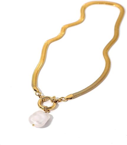 Baroque Large Square Pearl Pendant Spring Clasp Soft Snake Chain Necklace Elegant Pearl Jewelry in Saudi Arabia