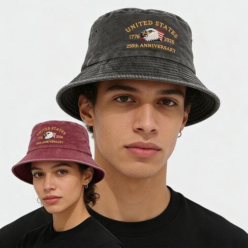 US 250th Anniversary Bucket Hat,Retro Embroidered 250 Year American Fisherman Hat,1776-2026 Unisex Patriotic Sun Hats in Saudi Arabia