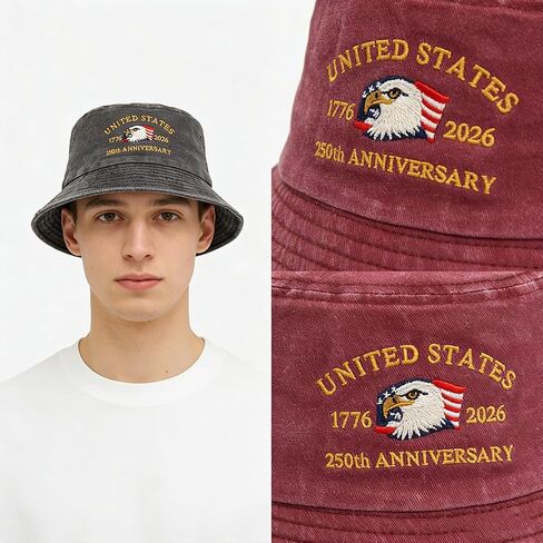 US 250th Anniversary Bucket Hat,Retro Embroidered 250 Year American Fisherman Hat,1776-2026 Unisex Patriotic Sun Hats in Saudi Arabia