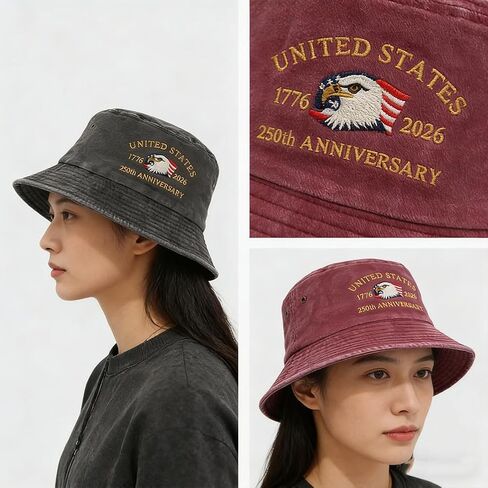 US 250th Anniversary Bucket Hat,Retro Embroidered 250 Year American Fisherman Hat,1776-2026 Unisex Patriotic Sun Hats in Saudi Arabia