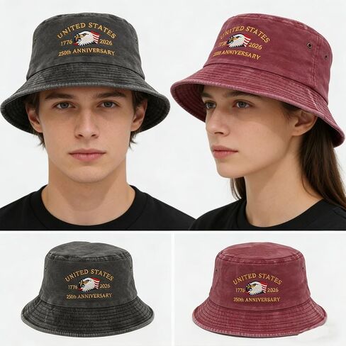 US 250th Anniversary Bucket Hat,Retro Embroidered 250 Year American Fisherman Hat,1776-2026 Unisex Patriotic Sun Hats in Saudi Arabia