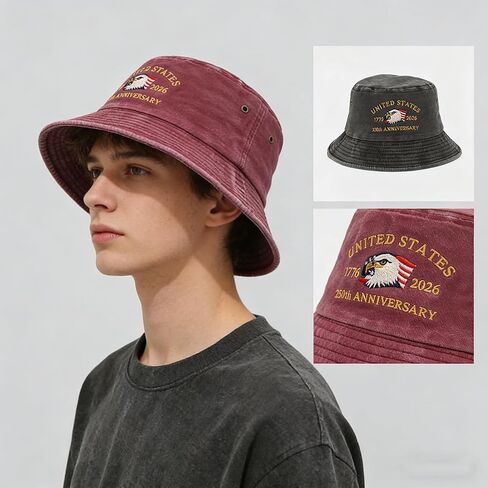 US 250th Anniversary Bucket Hat,Retro Embroidered 250 Year American Fisherman Hat,1776-2026 Unisex Patriotic Sun Hats in Saudi Arabia