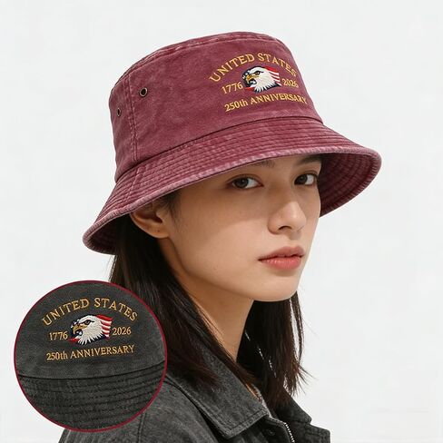 US 250th Anniversary Bucket Hat,Retro Embroidered 250 Year American Fisherman Hat,1776-2026 Unisex Patriotic Sun Hats in Saudi Arabia