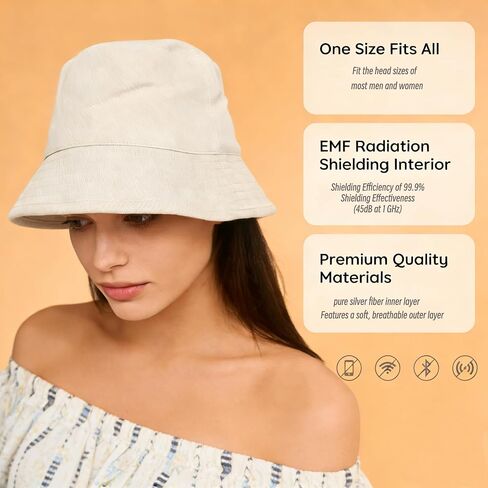 EMF Protection Hat Bucket Hat Cotton Outer Layer Pure Silver Fiber Inner Layer, Anti-Radiation Summer Sun Hat Faraday Hat Silver Lining Fabric Blocks WiFi Bluetooth Cell Bucket-Hats Khaki in Saudi Arabia
