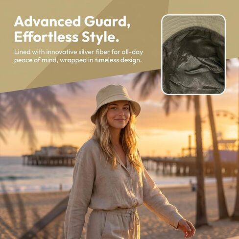 EMF Protection Hat Bucket Hat Cotton Outer Layer Pure Silver Fiber Inner Layer, Anti-Radiation Summer Sun Hat Faraday Hat Silver Lining Fabric Blocks WiFi Bluetooth Cell Bucket-Hats Khaki in Saudi Arabia