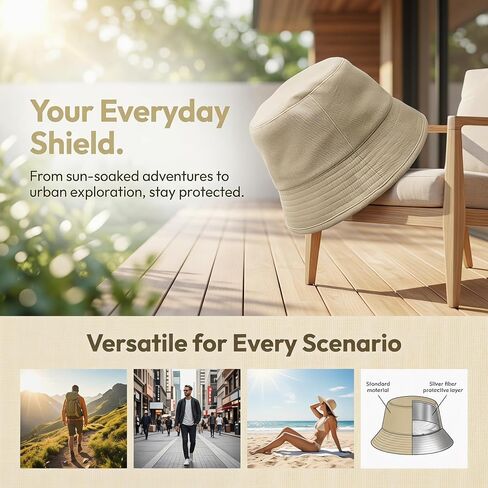 EMF Protection Hat Bucket Hat Cotton Outer Layer Pure Silver Fiber Inner Layer, Anti-Radiation Summer Sun Hat Faraday Hat Silver Lining Fabric Blocks WiFi Bluetooth Cell Bucket-Hats Khaki in Saudi Arabia