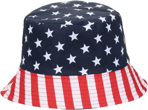 4Th of July Hat Red White and Blue Hat American USA Flag Bucket Hat Double-Side-Wear Reversible Sun Hat for Women Men in Kuwait