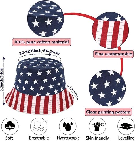 4Th of July Hat Red White and Blue Hat American USA Flag Bucket Hat Double-Side-Wear Reversible Sun Hat for Women Men in Kuwait