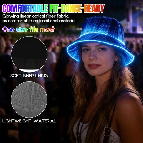 LED Rave Bucket Hat- Fiber Optic Cap LED Hat 7 Colors Glow in the Dark Party, Colorful Neon Hats USB Rechargeable EDM Music Festival Gear for Men Women Light up Fisherman Cap in Saudi Arabia