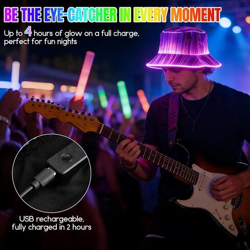 LED Rave Bucket Hat- Fiber Optic Cap LED Hat 7 Colors Glow in the Dark Party, Colorful Neon Hats USB Rechargeable EDM Music Festival Gear for Men Women Light up Fisherman Cap in Saudi Arabia