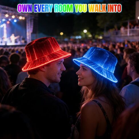 LED Rave Bucket Hat- Fiber Optic Cap LED Hat 7 Colors Glow in the Dark Party, Colorful Neon Hats USB Rechargeable EDM Music Festival Gear for Men Women Light up Fisherman Cap in Saudi Arabia