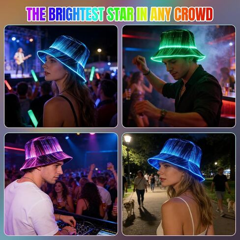 LED Rave Bucket Hat- Fiber Optic Cap LED Hat 7 Colors Glow in the Dark Party, Colorful Neon Hats USB Rechargeable EDM Music Festival Gear for Men Women Light up Fisherman Cap in Saudi Arabia