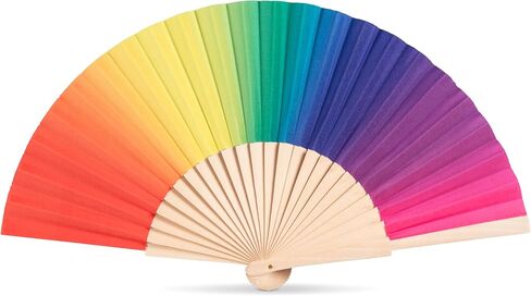 Abbott Collection Ombre Rainbow Folding Hand Fan | Wood/Cotton, Multi, 16"W in Saudi Arabia