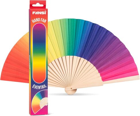 Abbott Collection Ombre Rainbow Folding Hand Fan | Wood/Cotton, Multi, 16"W in Saudi Arabia