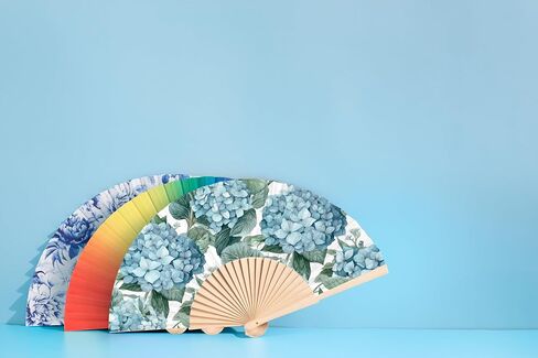 Abbott Collection Ombre Rainbow Folding Hand Fan | Wood/Cotton, Multi, 16"W in Saudi Arabia