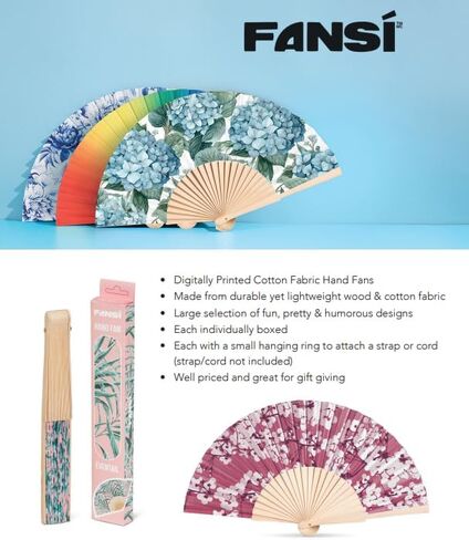 Abbott Collection Hydrangea Folding Hand Fan | Wood/Cotton, Blue/Green, 16"W in Saudi Arabia