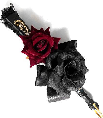 Vintage Lolita Victorian Gothic Women Lace Hand Fan Black Red Rose Gothic Fans for Party Halloween in Saudi Arabia
