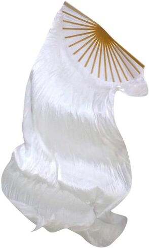 WEISIPU Hand-Made Faux Silk Belly Dance Fan Veils - Bamboo Long Fans Veils Available in 8 Stunning Colors for Dance Performances Right Hand in Saudi Arabia