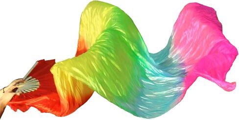 WEISIPU Hand-Made Faux Silk Belly Dance Fan Veils - Bamboo Long Fans Veils Available in 8 Stunning Colors for Dance Performances Right Hand in Saudi Arabia