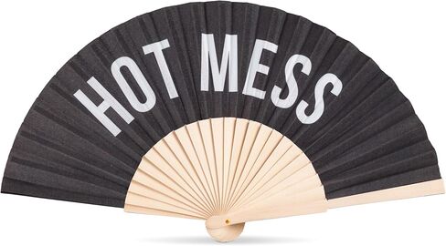 Abbott Collection Hot Mess Folding Hand Fan | Wood/Cotton, Black, 16"W in Saudi Arabia