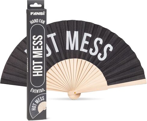Abbott Collection Hot Mess Folding Hand Fan | Wood/Cotton, Black, 16"W in Saudi Arabia
