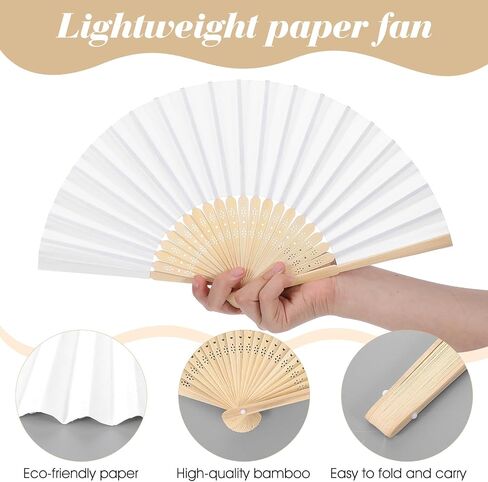 28pcs White Paper Folding Hand Fans,8.3 Inch Bulk Paper Fans Foldable Handheld Fan for Women, Wedding Party Favors, DIY Crafts, Photography Props in Kuwait