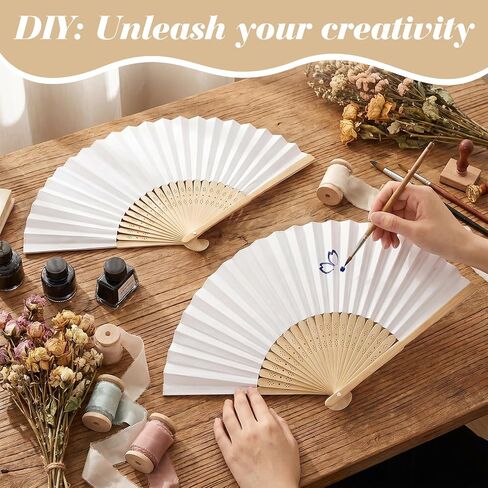 28pcs White Paper Folding Hand Fans,8.3 Inch Bulk Paper Fans Foldable Handheld Fan for Women, Wedding Party Favors, DIY Crafts, Photography Props in Kuwait