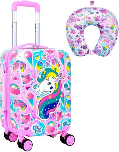 Skateboard Dinosaur Kids Luggage 2PC Set: Airline-Approved Carry On Boys Suitcase with 360° Spinner Rolling Wheels, Includes Neck Pillow in Saudi Arabia