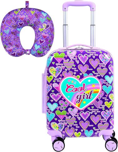 Skateboard Dinosaur Kids Luggage 2PC Set: Airline-Approved Carry On Boys Suitcase with 360° Spinner Rolling Wheels, Includes Neck Pillow in Saudi Arabia