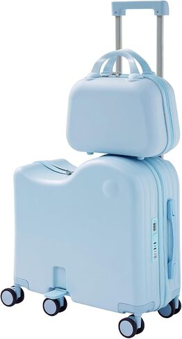 TABU Ride-on Luggage Set with Bag for Kids，Hardshell Carry On Suitcase with Hidden Cup Holder, Foldable Pedal,Type-C & USB Interface, 6-Spinner Wheels, TSA Lock, Pink in Saudi Arabia