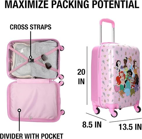 Disney Princess Kids Pink ABS 4-Wheel 20" Suitcase Luggage for Travel & Adventures in Kuwait