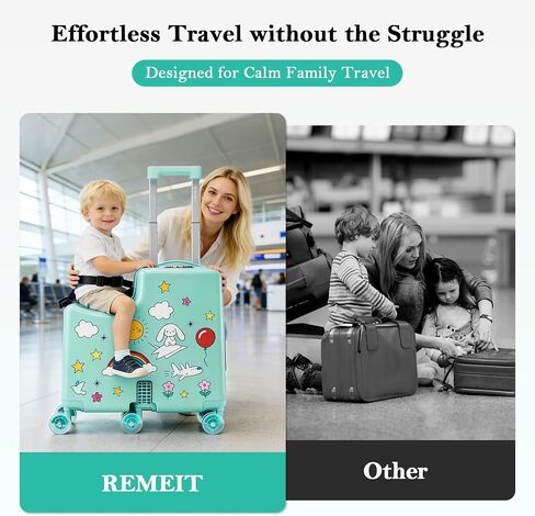 Ride-On Suitcase for Kids Carry On Luggage, Hard Shell Kids Travel Suitcase with 6 Spinner Wheels, TSA Lock, Safety Belt, Foldable Pedal & Cup Holder, Kids Riding Luggage, Green in Saudi Arabia