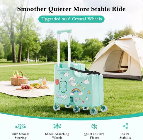 Ride-On Suitcase for Kids Carry On Luggage, Hard Shell Kids Travel Suitcase with 6 Spinner Wheels, TSA Lock, Safety Belt, Foldable Pedal & Cup Holder, Kids Riding Luggage, Green in Saudi Arabia
