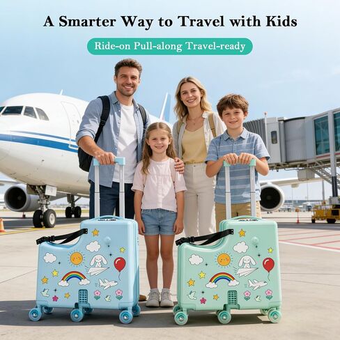Ride-On Suitcase for Kids Carry On Luggage, Hard Shell Kids Travel Suitcase with 6 Spinner Wheels, TSA Lock, Safety Belt, Foldable Pedal & Cup Holder, Kids Riding Luggage, Green in Saudi Arabia
